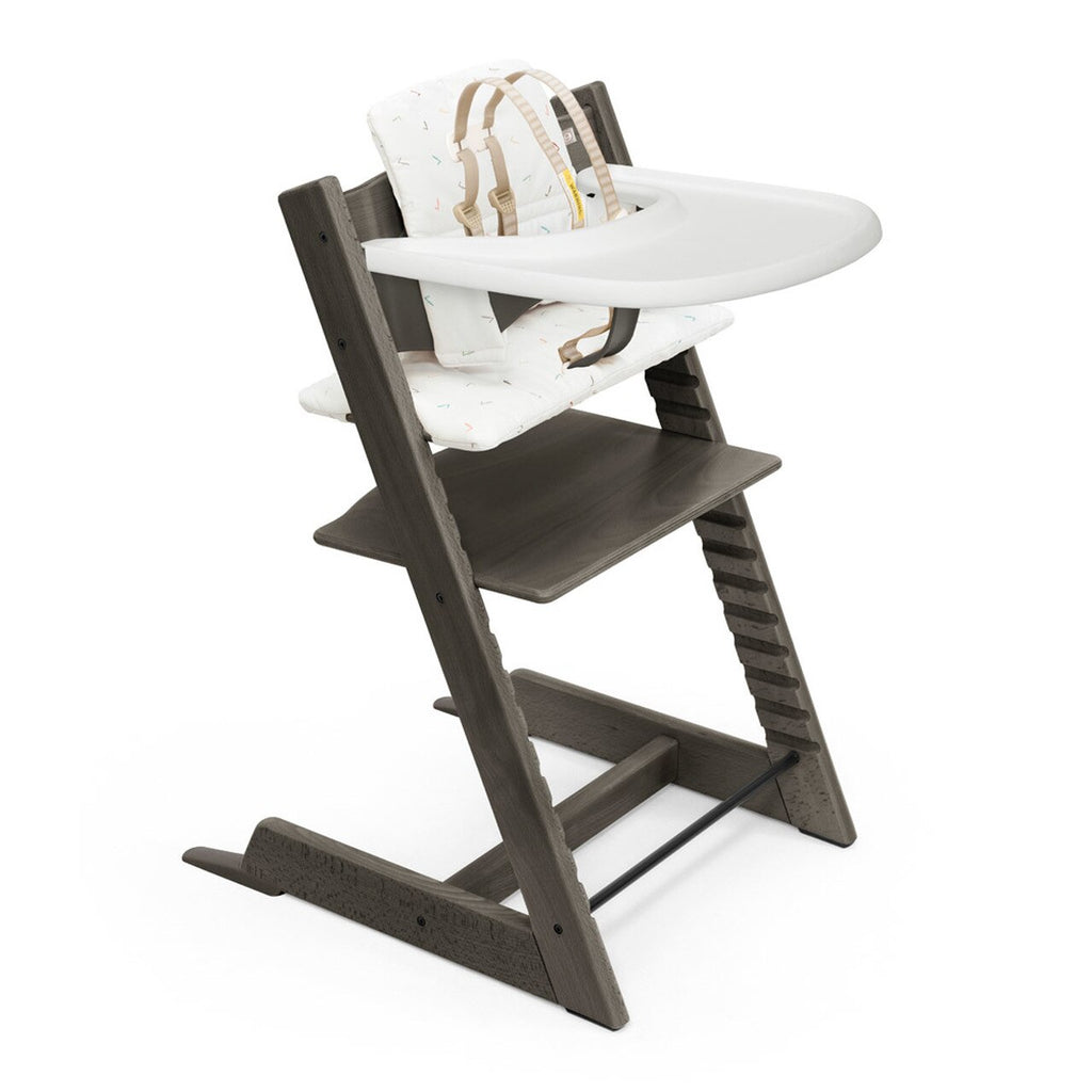 Stokke Tripp Trapp Complete - Hazy Grey with Icon Multicolor Cushion & Tray