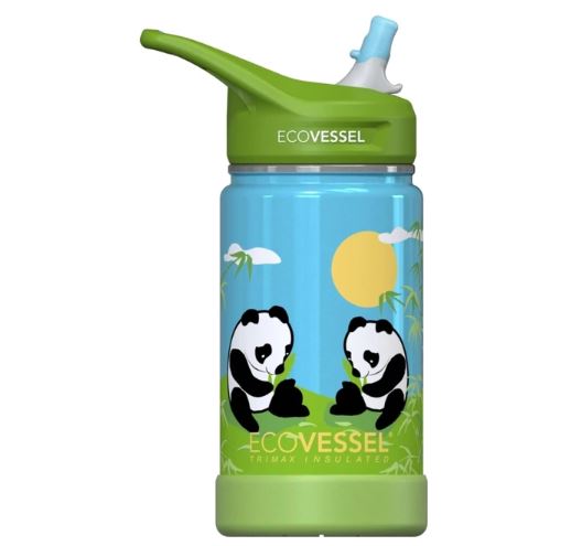 EcoVessel Frost Insulated Stainless Steel Water Bottle with Straw - 12oz - Panda FRST12PA