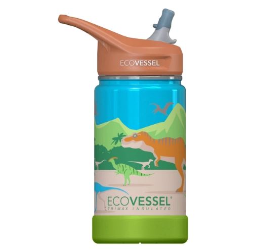 EcoVessel Frost Insulated Stainless Steel Water Bottle with Straw - 12oz - Dinosaur FRST12DI