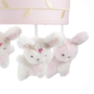 Lambs & Ivy Confetti Pink/Gold/White Bunny Musical Baby Crib Mobile 670018N