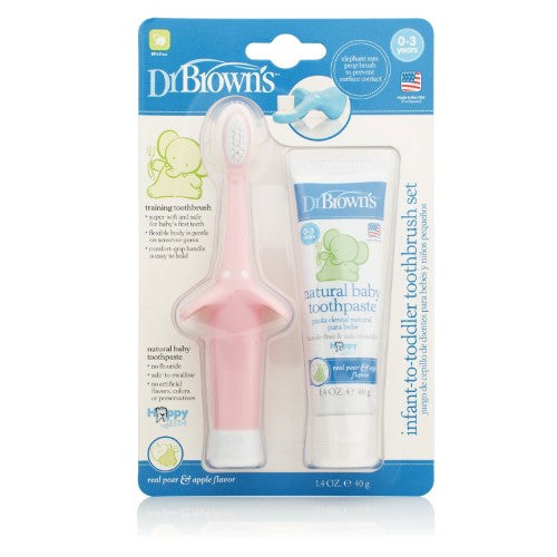 Dr Brown's Infant Toothbrush Toothpaste Combo Pink