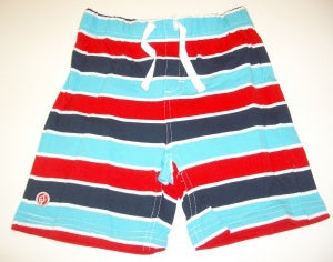 Gagou Tagou Jersey Knit Striped Shorts - Drk B/Lgt B/Red 3M
