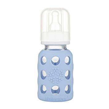 LifeFactory Glass Baby Bottle with Silicone Sleeve 4oz - Blanket Blue