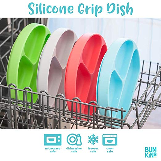 Bumkins Silicone Grip Dish Grey