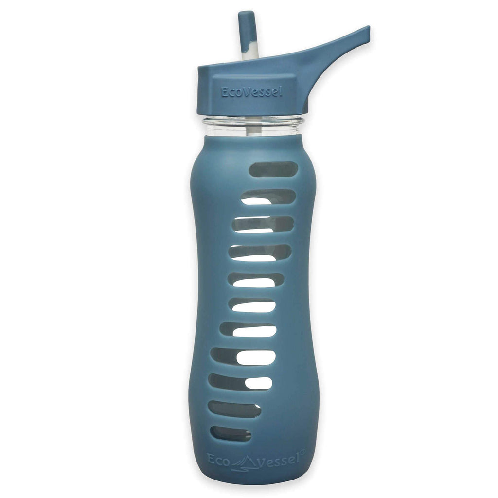EcoVessel "Surf Sport" Single Wall Glass Bottle w/ Straw Top - 22 oz - Storm Blue (366625)
