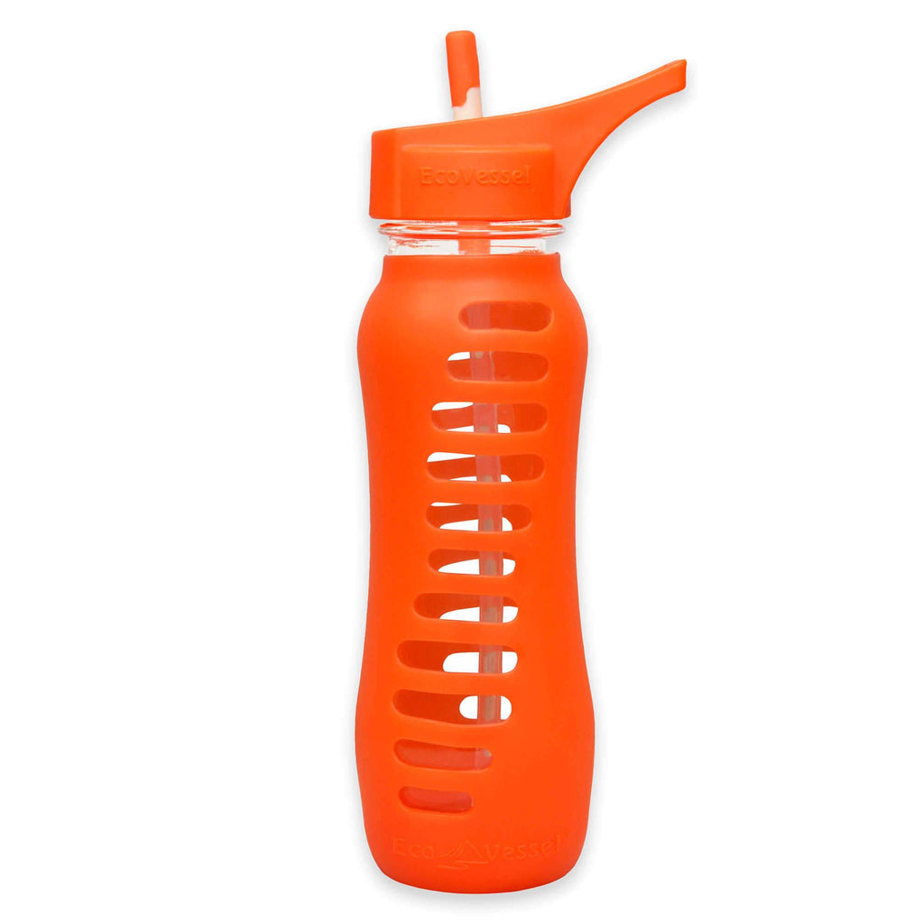 EcoVessel "Surf Sport" Single Wall Glass Bottle w/ Straw Top - 22 oz - Orange Slice (366635)