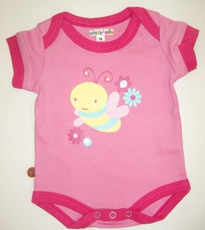 Minibamba Solid Pink Onesie With Bumble Bee - Pink
