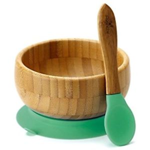 Avanchy Bamboo Suction Baby Bowl + Spoon - Green