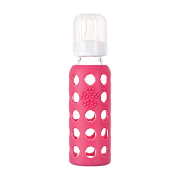 LifeFactory Glass Baby Bottle with Silicone Sleeve 9oz - Raspberry