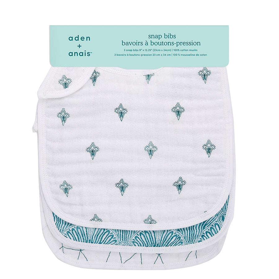 Aden + Anais Classic Snap Bib - Paisley Teal 3pk