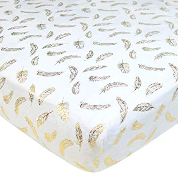 Heavenly Soft Chenille Crib Sheet - White/Gold Feather