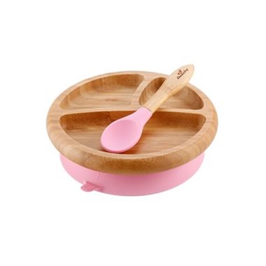 Avanchy Baby Bamboo Suction Plate&Spoon Pink
