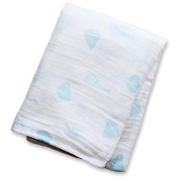Lulujo Swaddling Blanket Muslin Cotton Blue Sailboats LJ028