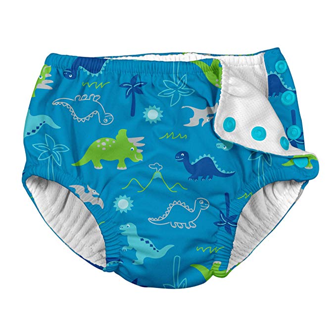 I Play by Green Sprouts Snap Reusable Absorbent Swimsuit Diaper - Aqua Dinosaurs