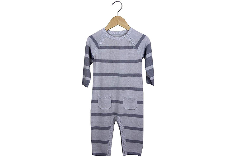 Earth Baby Knit Bamboo Rompers - Grey Stripe