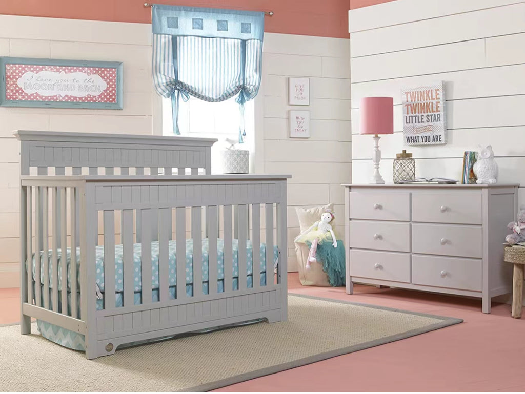 Fisher Price Combo Lakeland Convertible Crib + Double Dresser - Misty Grey