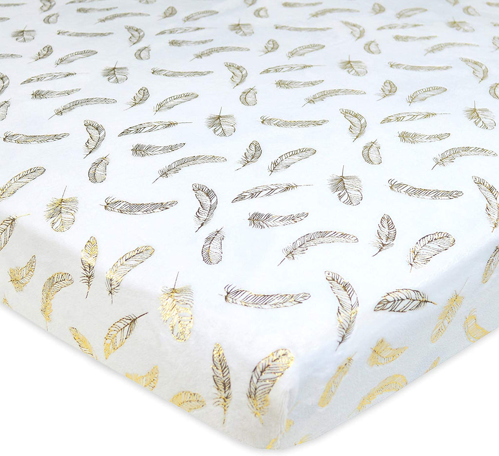 Heavenly Soft Chenille Playard Sheet - White/Gold Feather