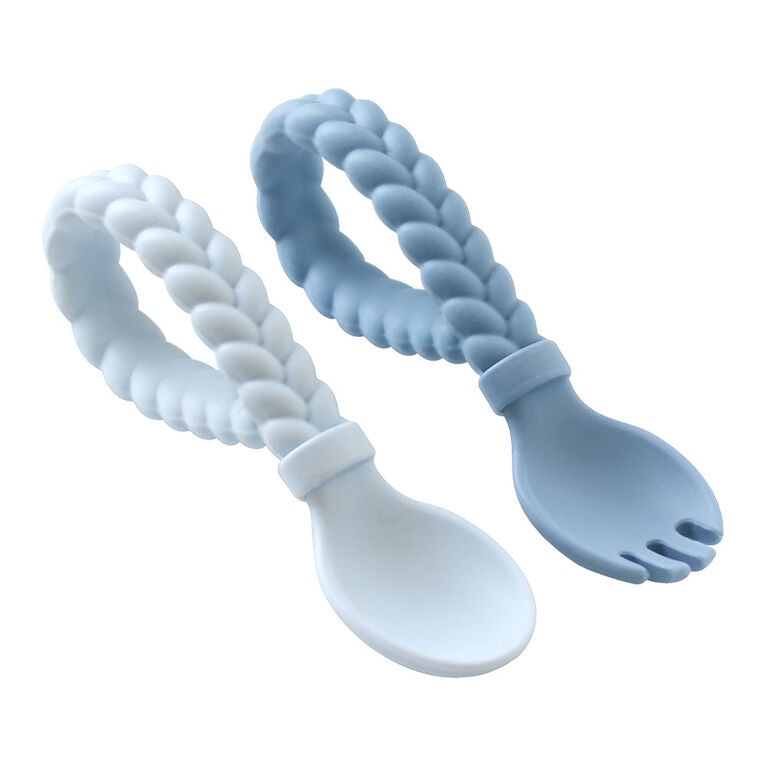 Itzy Ritzy Sweetie Silicone Baby Spoon Fork Set  - Blue