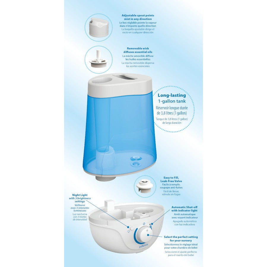 Dr Brown's Ultrasonic Cool Mist Humidifier with Night Light (AN008)