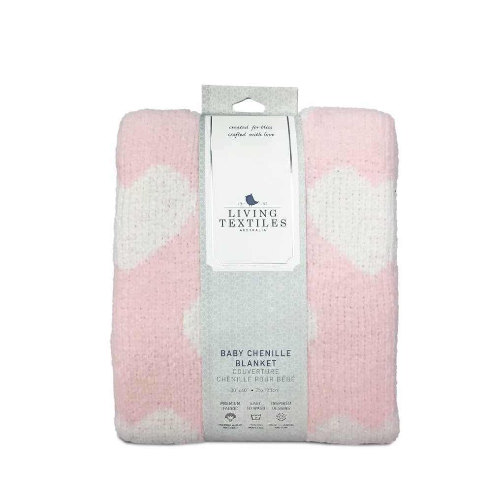 Living Chenille Blanket PInk Hearts 203224