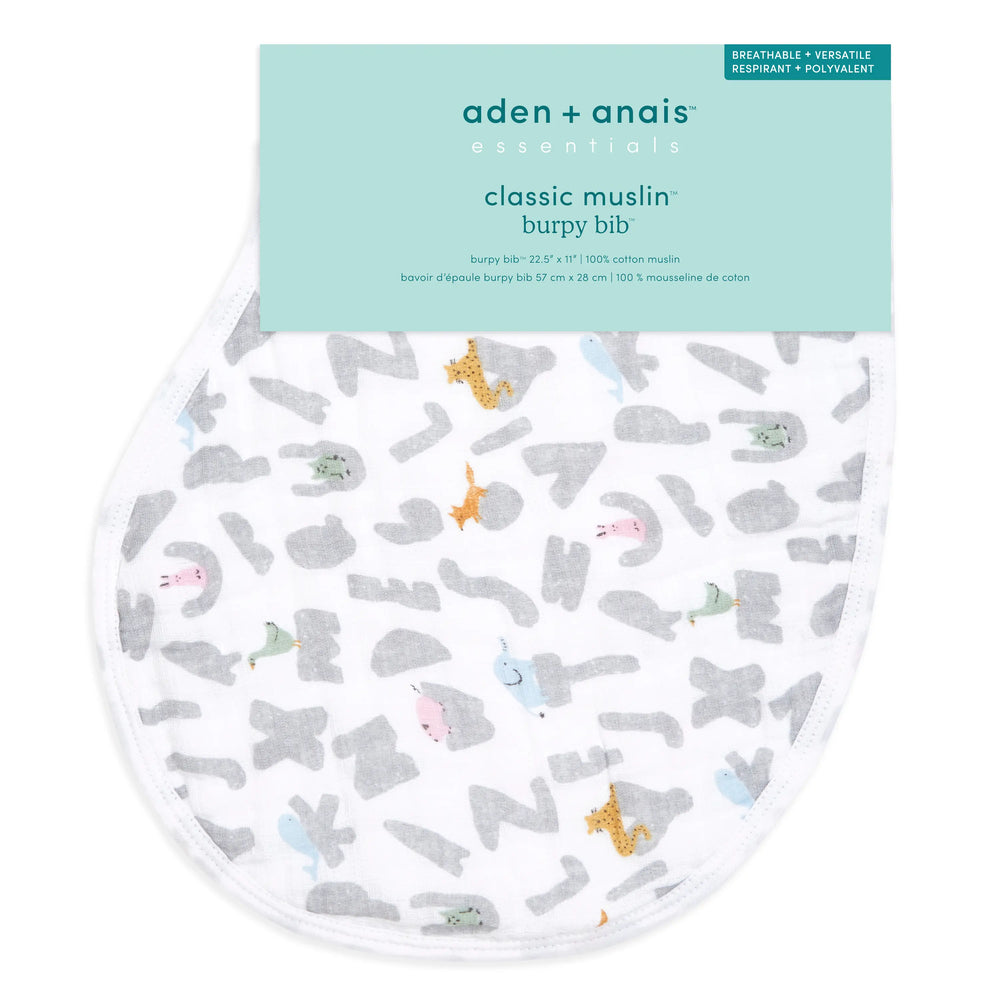 Aden+Anais Essentials Cotton Muslin Burpy Bibs - Alphabet Animals