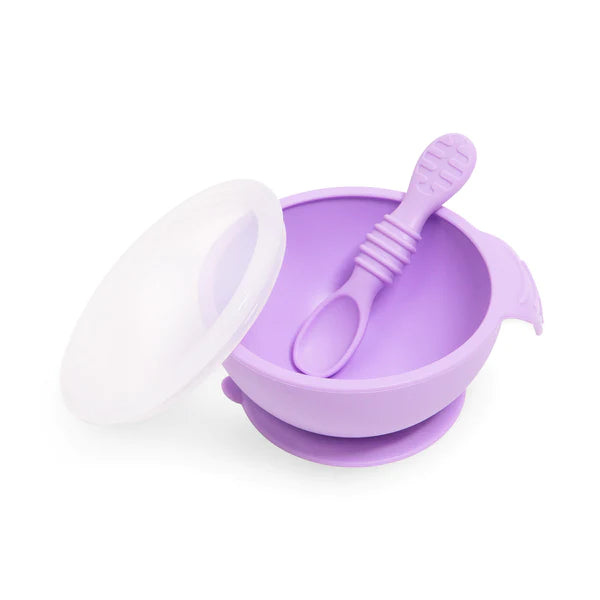 Bumkins Silicone First Feeding Set with Lid & Spoon - Lavender