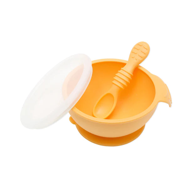 Bumkins Silicone First Feeding Set with Lid & Spoon - Tangerine