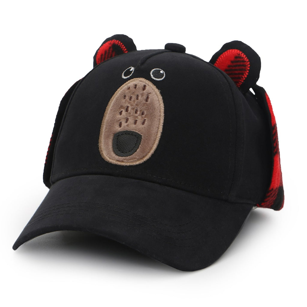 Flapjack Kids 3D Caps with Earflaps - Black Bear