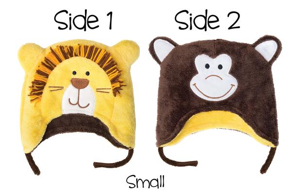 Flapjack Reversible Kids & Baby Winter Hat - Lion & Monkey