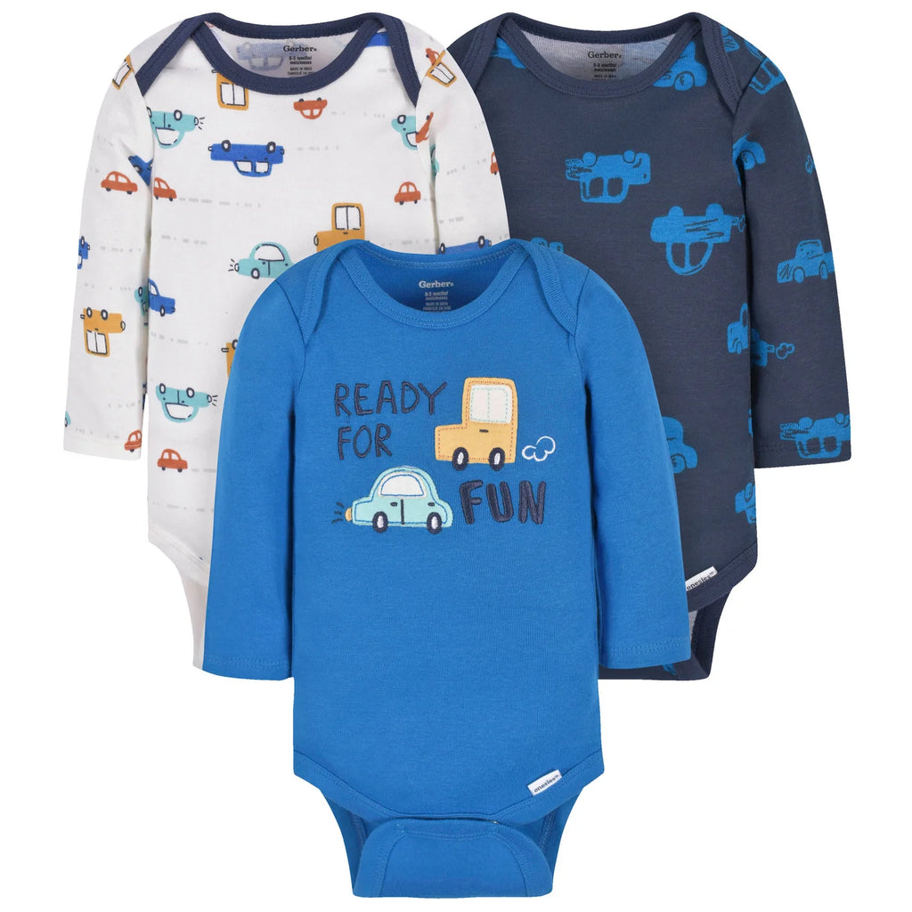 Gerber Long sleeve Onesies Bodysuit 3 Pack - Cars