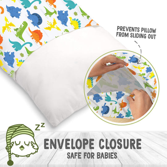 KeaBabies Printed Toddler Pillowcase 13x18'' - Happy Dino