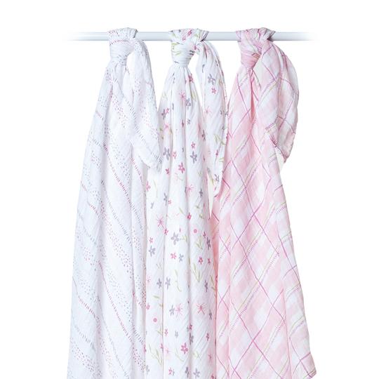 Lulujo Swaddling Blanket Muslin Cotton Pink Floral 3pk