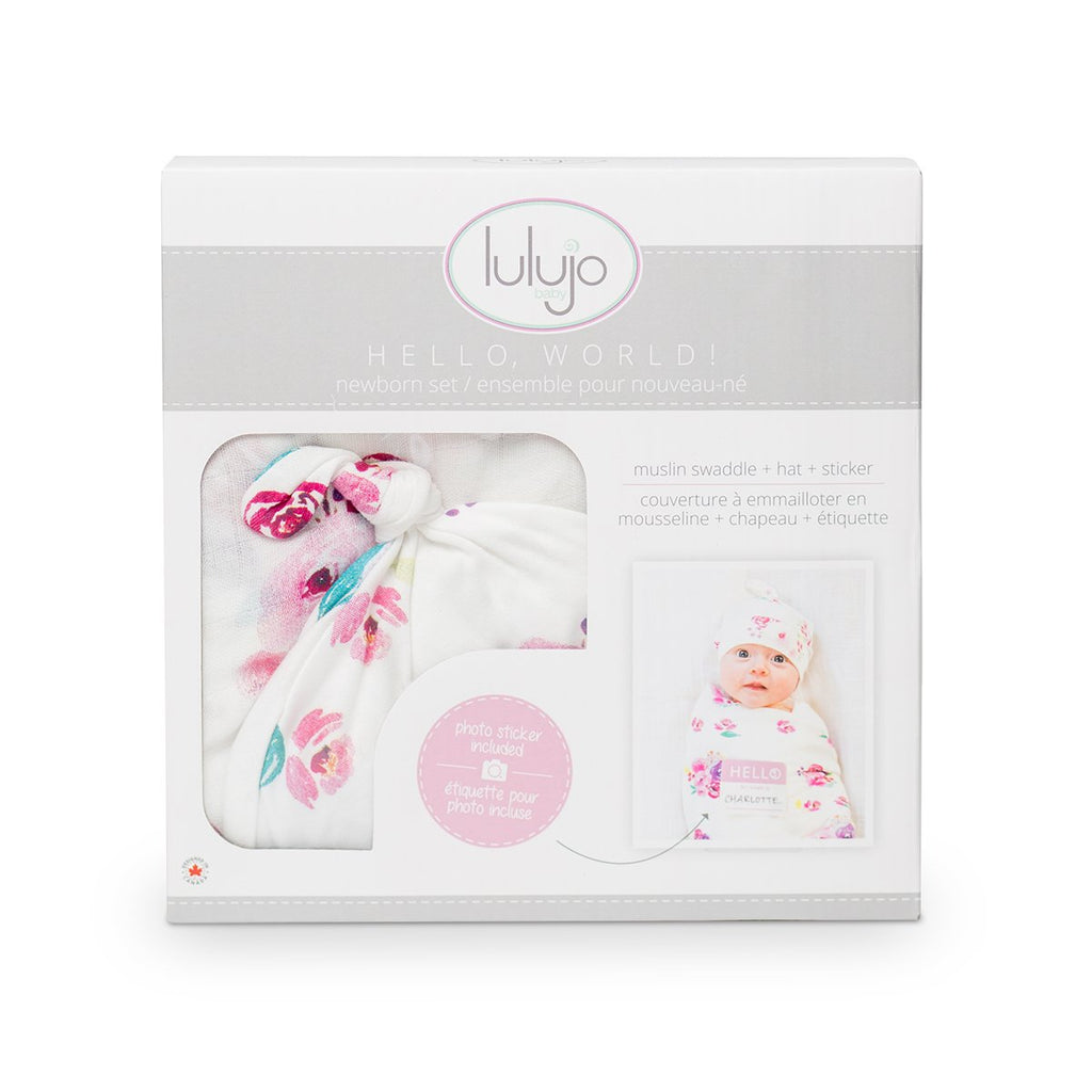 Lulujo Hello World Blanket & Knotted Hat Posies