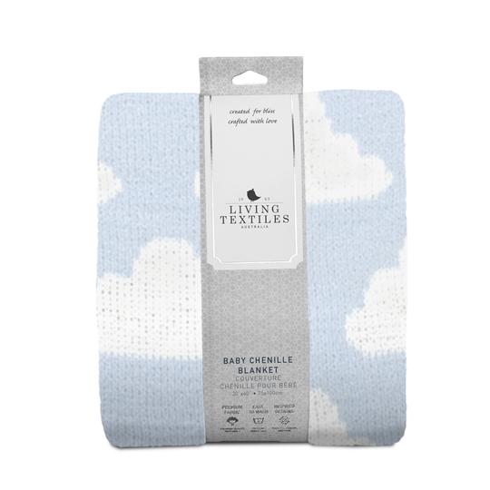 Living Textiles Chenille Baby Blanket - Blue Clouds
