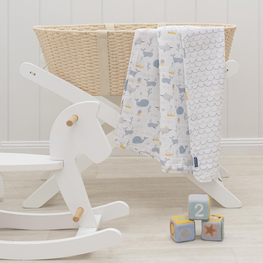 Living Textiles Muslin Stroller Blanket - Whale Of A Time 203277