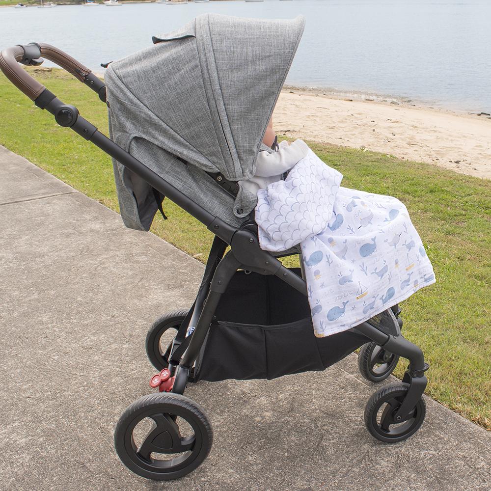 Living Textiles Muslin Stroller Blanket - Whale Of A Time 203277