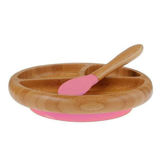 Avanchy Baby Bamboo Suction Plate&Spoon Pink
