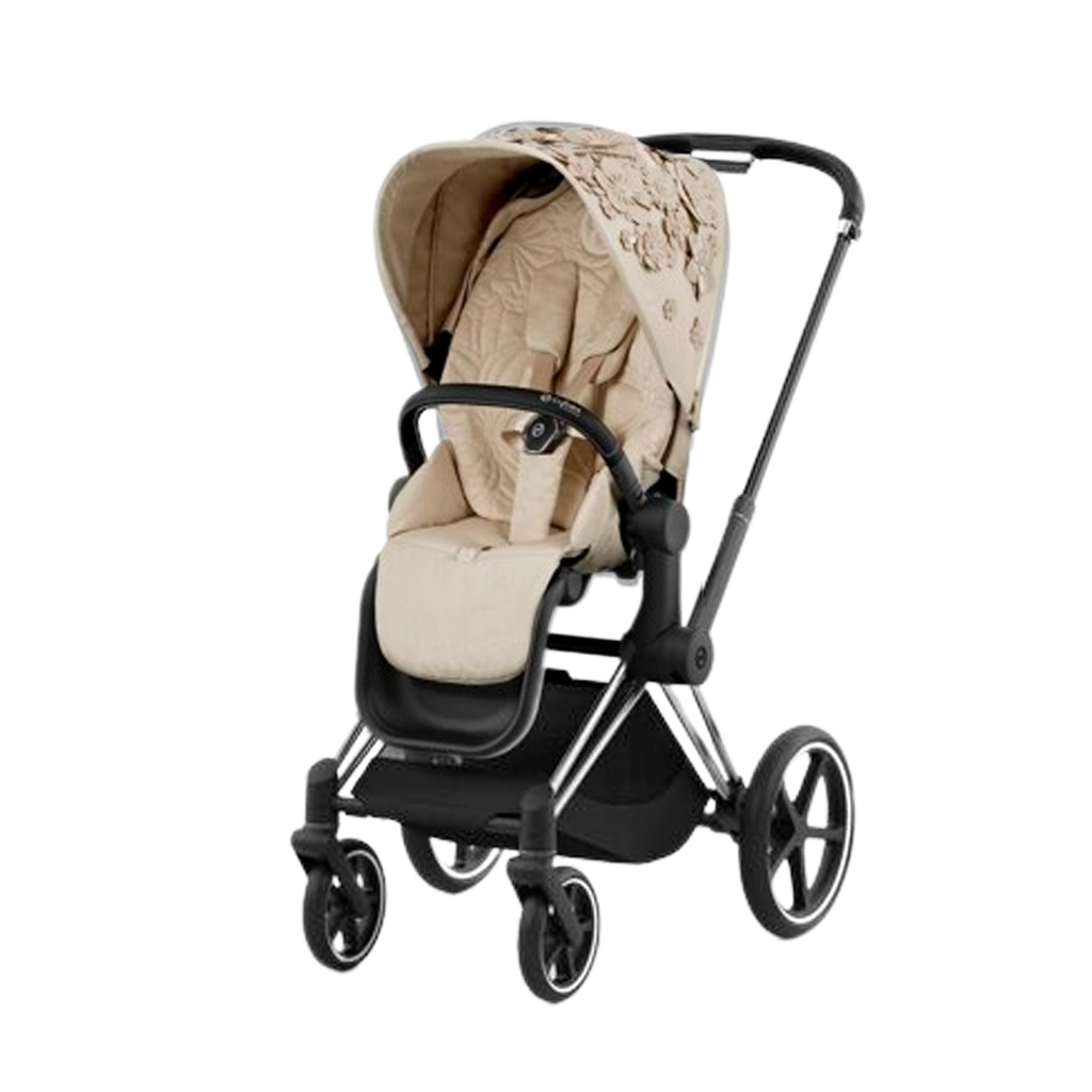 Cybex Priam4 - Chrome Brown Frame with Simply Flowers Beige Seat