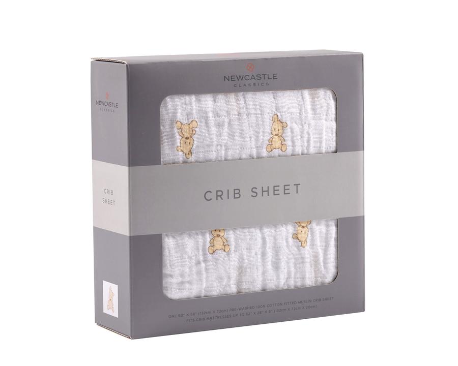 Newcastle Cotton Muslin Crib Sheet - Teddy Bear (459)