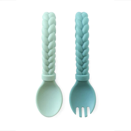 Itzy Ritzy Sweetie Silicone Baby Spoon Fork Set - Mint