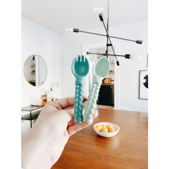 Itzy Ritzy Sweetie Silicone Baby Spoon Fork Set - Mint