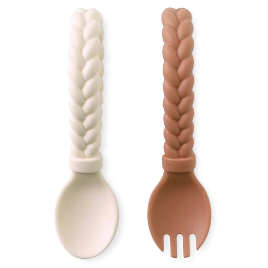 Itzy Ritzy Sweetie Silicone Baby Spoon Fork Set - Buttercream & Toffee