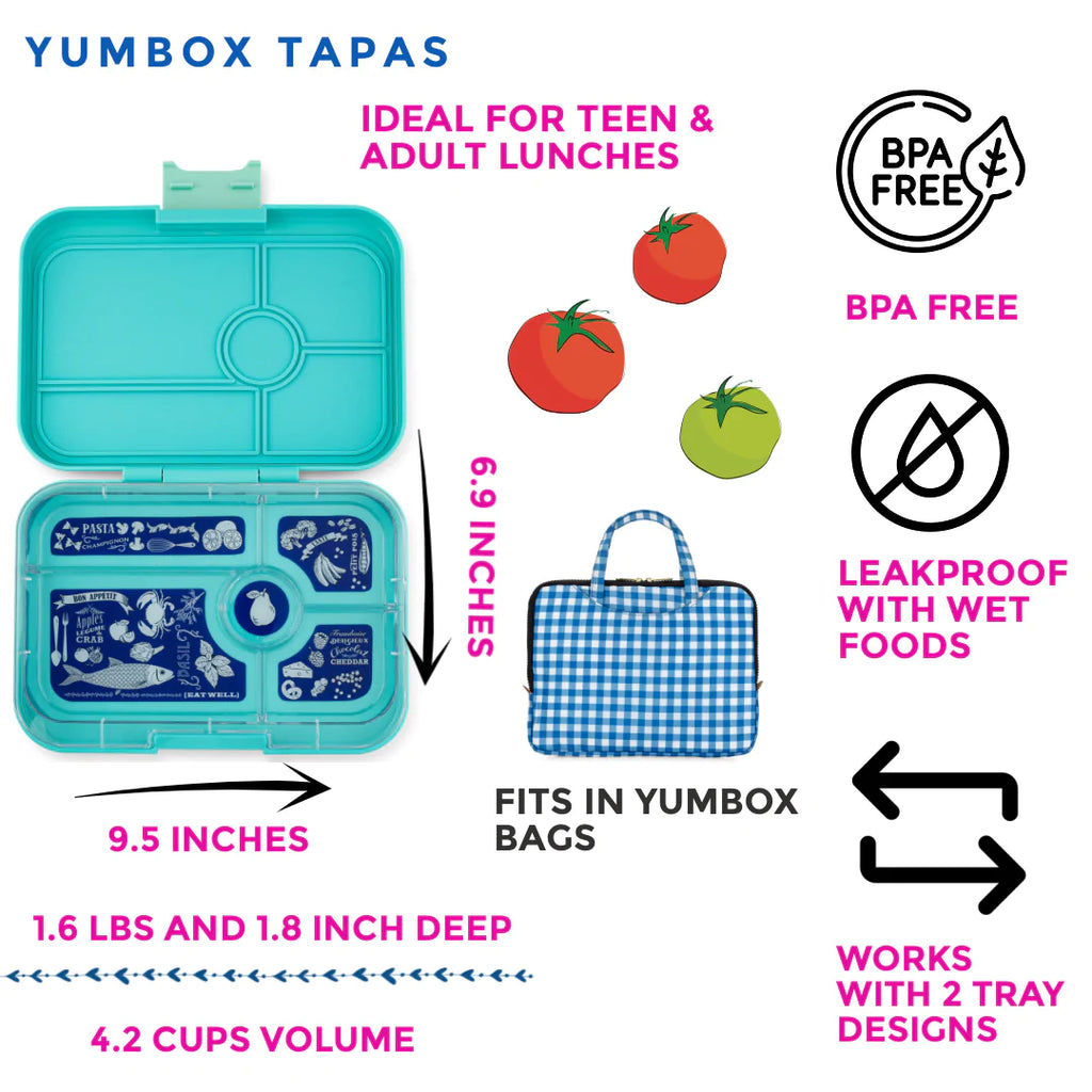 Yumbox Tapas 4 Compartment Largest Bento Box - Antibes Blue & Groovy