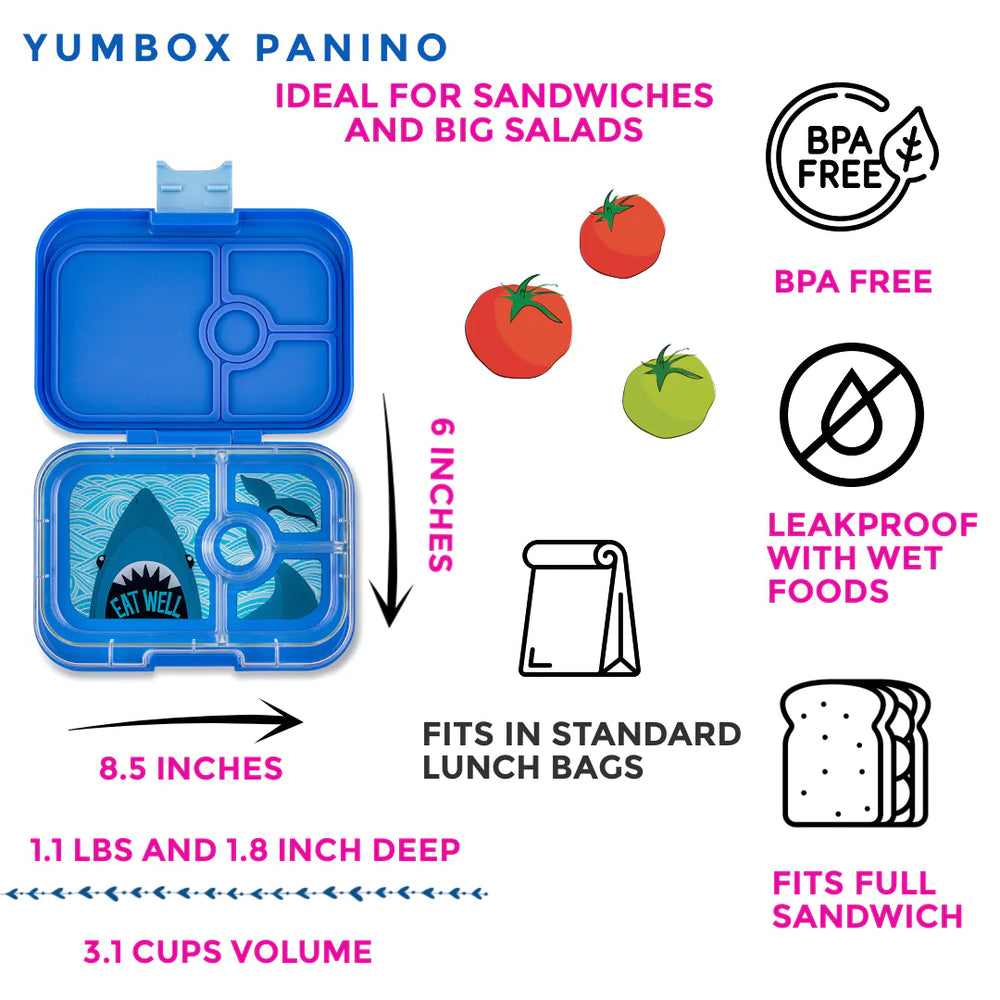 Yumbox Panino 4 Compartment Leakproof Friendly Bento Box - True Blue & Shark