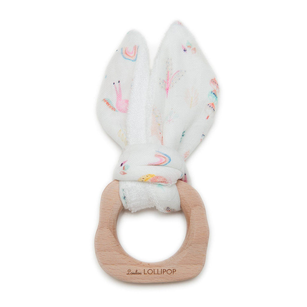 Loulou Lollipop Bunny Ear Teething Ring - Unicorn Dream