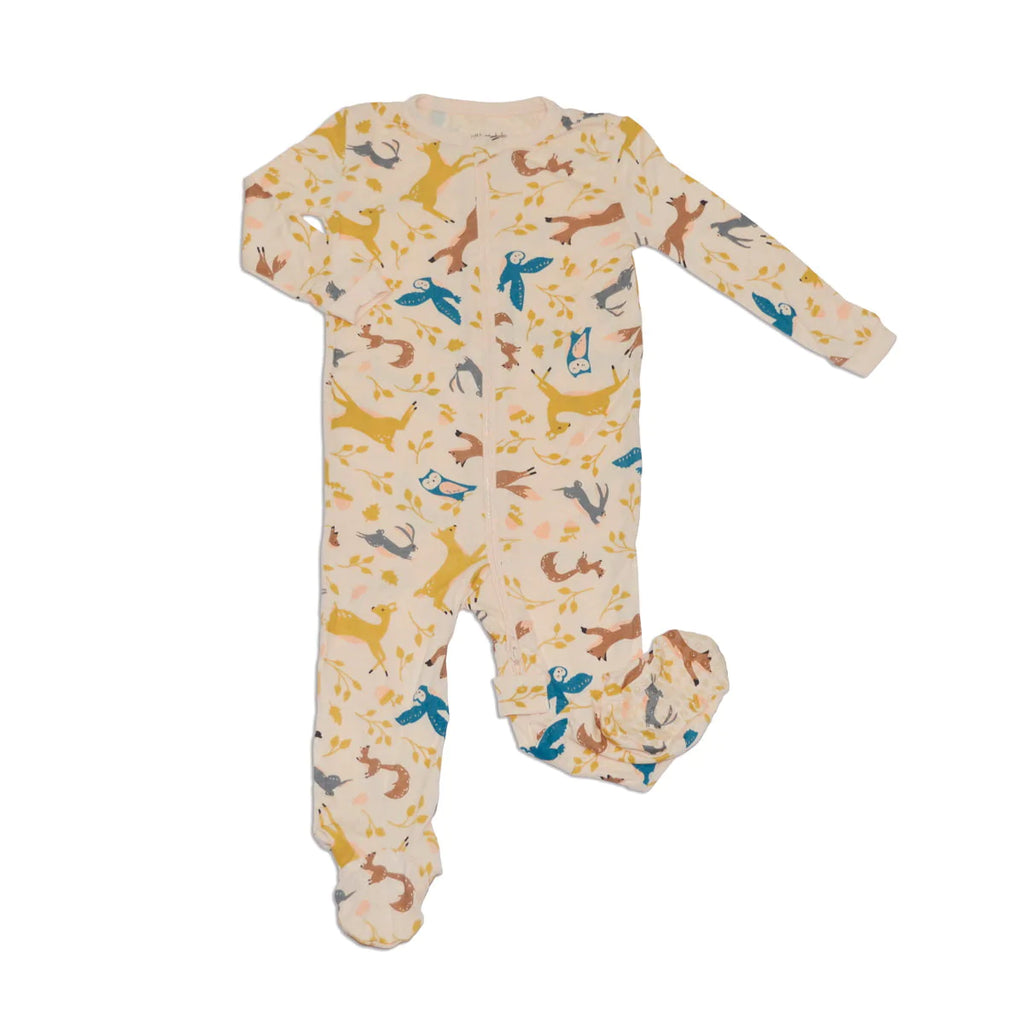 Silkberry Baby Bamboo Zip Up Footies Woodland Frolic Print Babyrama.ca