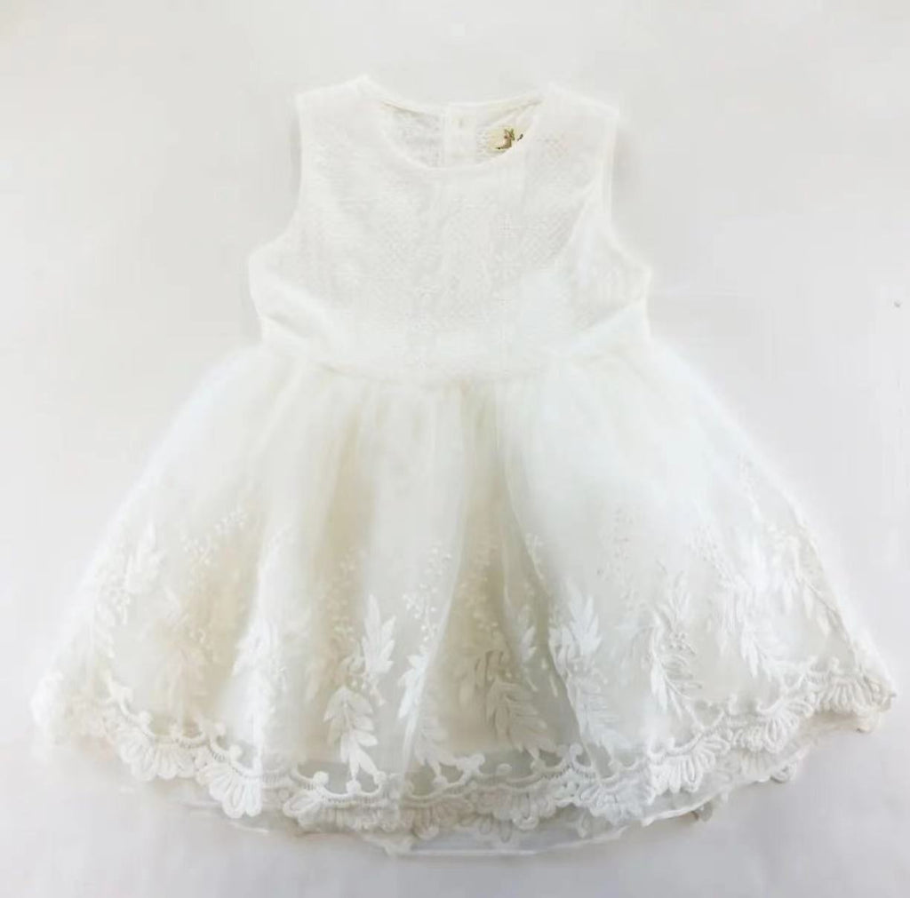 Doe A Dear Floral Embroidery Organza Tulle Dress - White