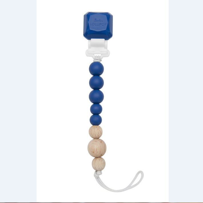 Loulou Lollipop Colour Pop Silicone & Wood Pacifier Clip - Classic Blue