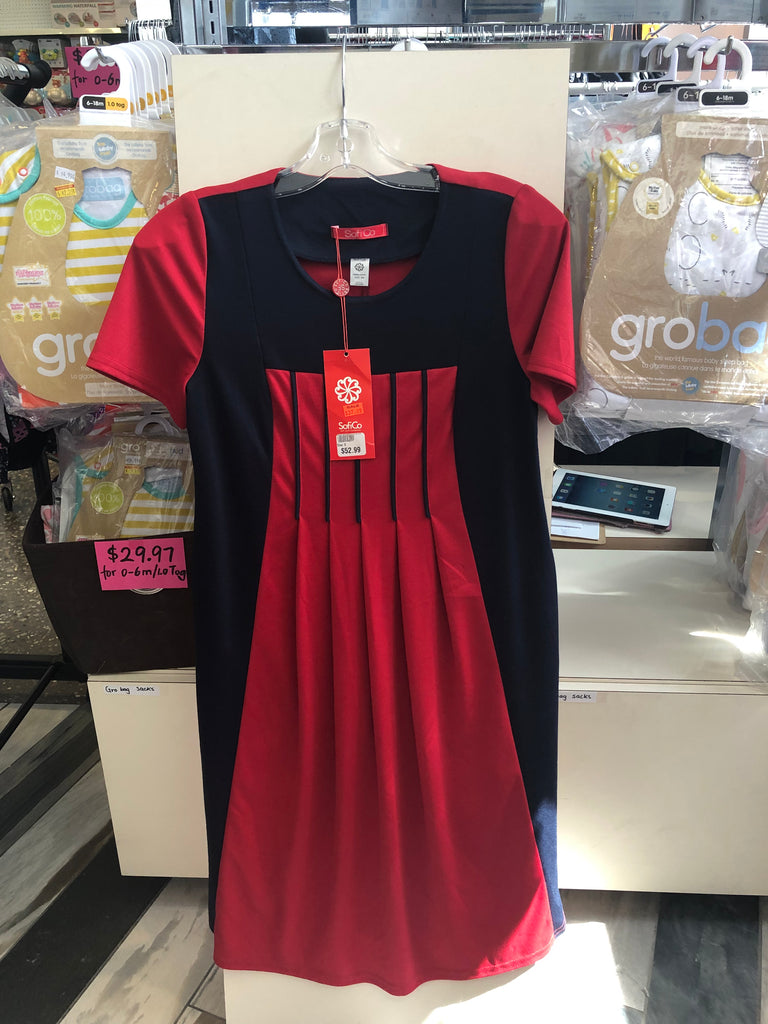 Sofi Co Short Sleeve Dress - Navy Blue/Red