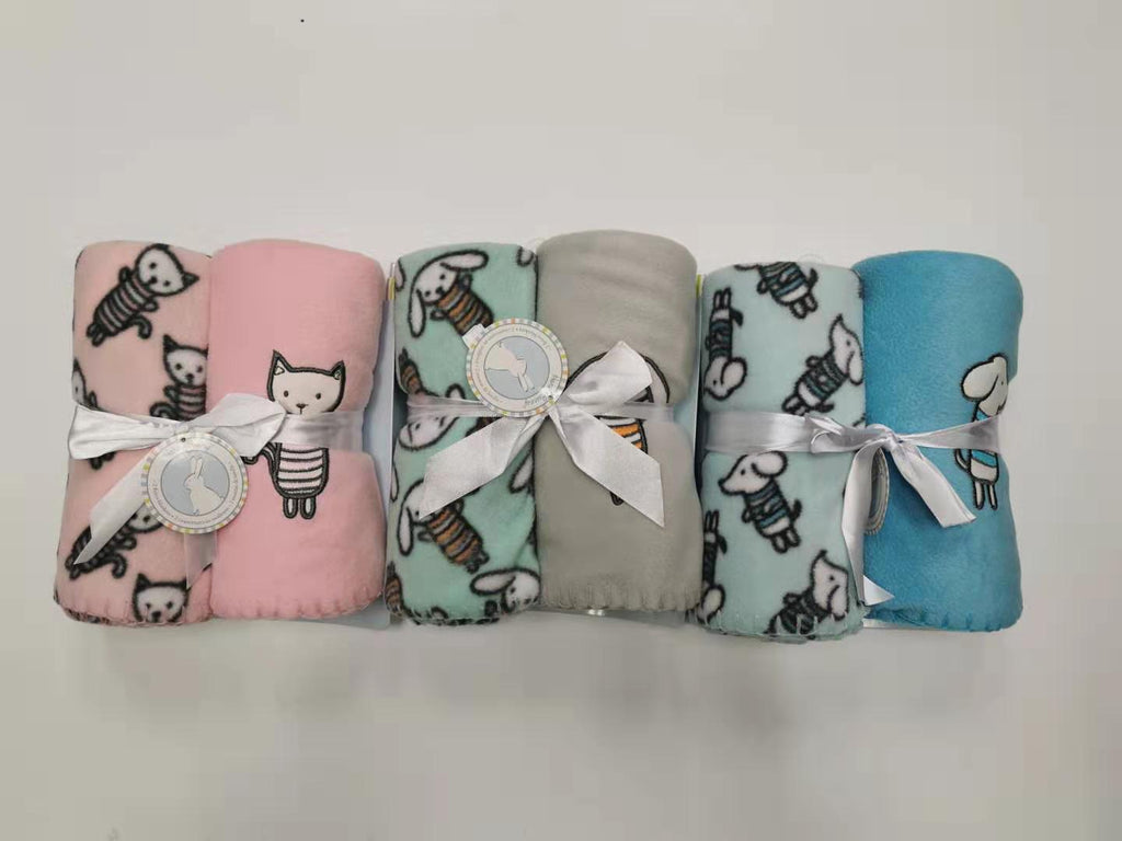 Honey Bunny Fleece Baby Blankets 2pk Assortment 1 Set B1202